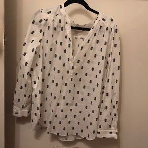 LOFT quarter button long sleeve white top
